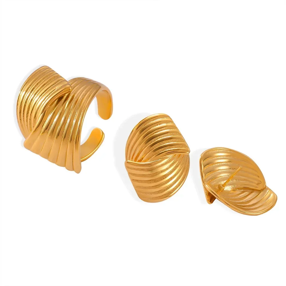 Titanium Steel Hand Polished Electroplated Line Pattern Women's Earrings Simple Design - Image 5
