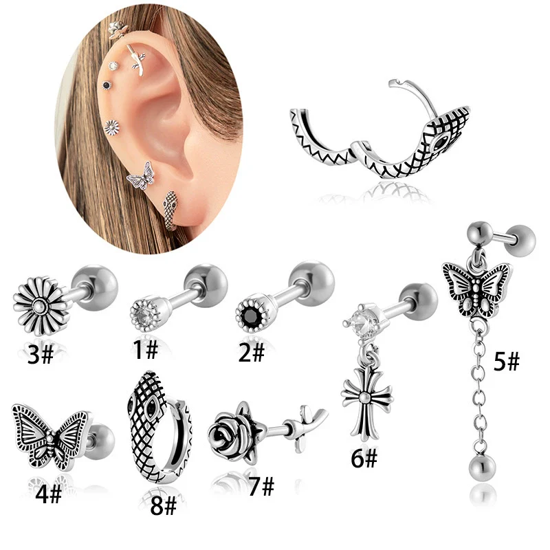 Titanium Steel Heart Shape Piercing Earrings With Electroplating French Retro Punk Style For Women - Image 2