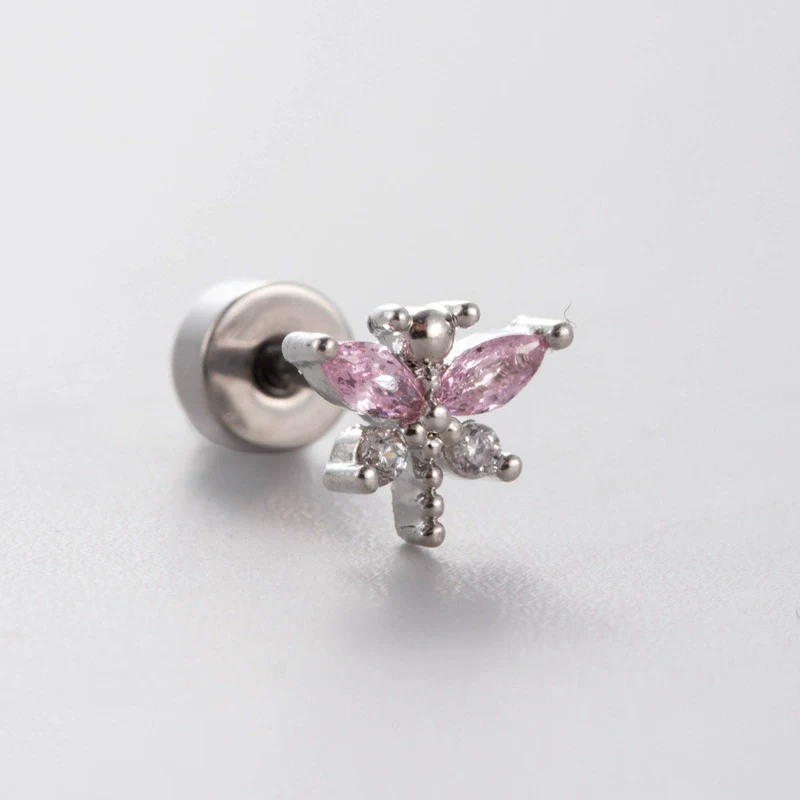 Titanium Steel Heart Shape Pink Zircon Ear Nail Sweet Style Earrings - Image 3