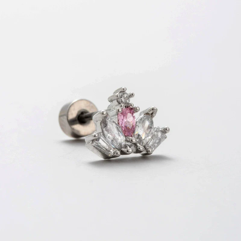 Titanium Steel Heart Shape Pink Zircon Ear Nail Sweet Style Earrings - Image 9