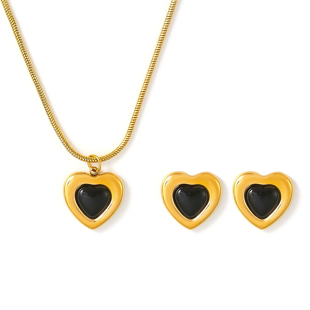 Titanium Steel Heart Shape Retro Minimalist Electroplated Necklace And Earrings For Women - Image 5