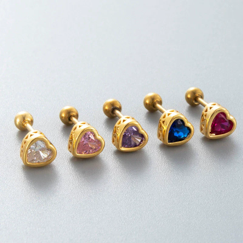 Titanium Steel Heart Shaped Inlaid Zircon Women's Piercing Earrings With Small Fresh Style - Image 3
