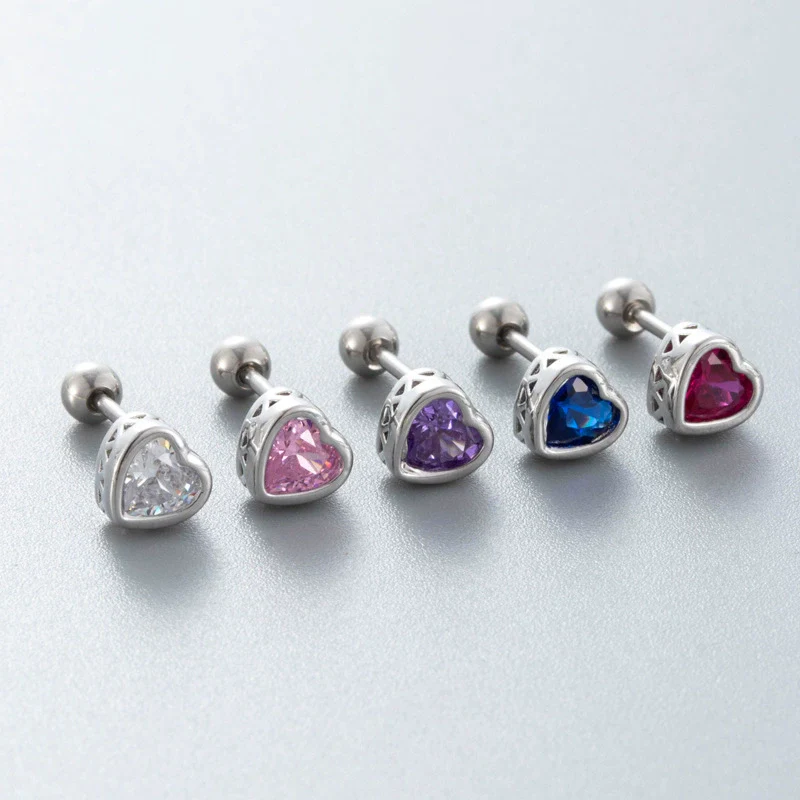 Titanium Steel Heart Shaped Inlaid Zircon Women's Piercing Earrings With Small Fresh Style - Image 4