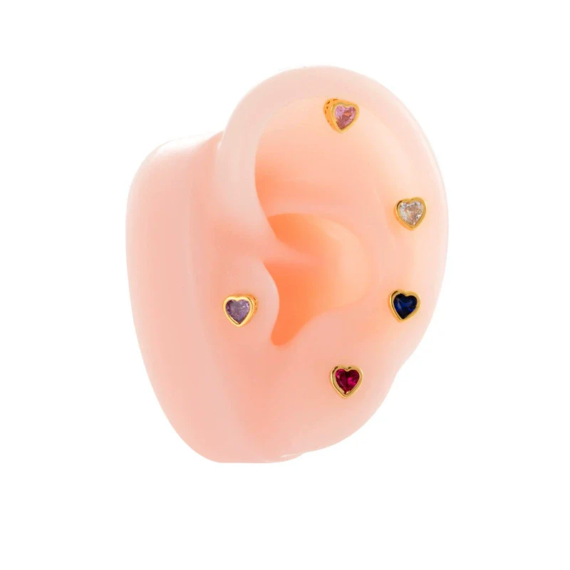 Titanium Steel Heart Shaped Inlaid Zircon Women's Piercing Earrings With Small Fresh Style - Image 5