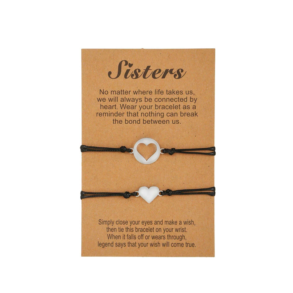 Titanium Steel Heartshaped Geometry Style Adjustable Unisex Bracelet 2Piece Set - Image 6