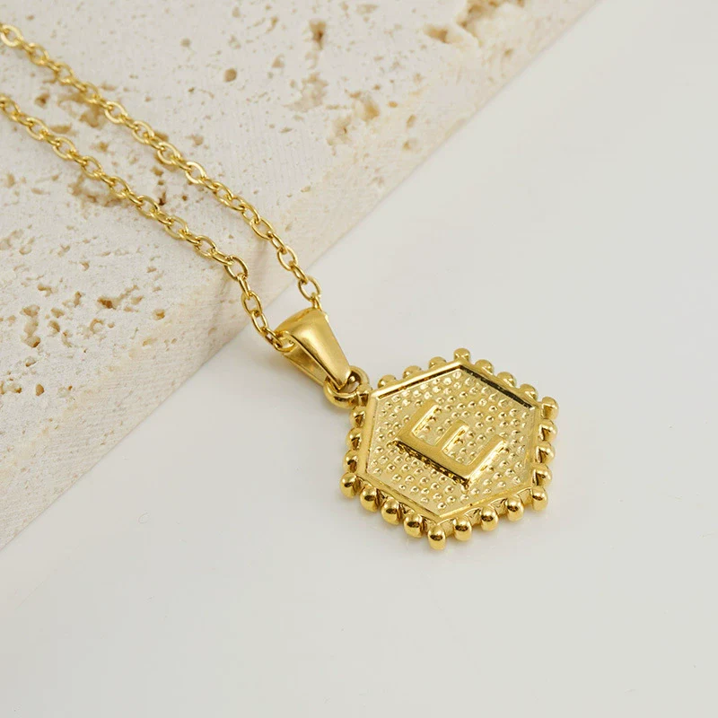 316L Stainless Steel Hexagonal Letter Pendant Necklace For Women With Electroplating And Ochain - Image 10