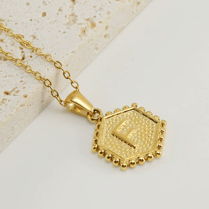 316L Stainless Steel Hexagonal Letter Pendant Necklace For Women With Electroplating And Ochain - Image 11