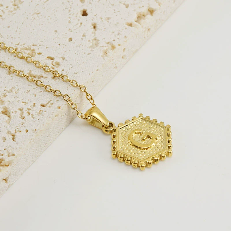316L Stainless Steel Hexagonal Letter Pendant Necklace For Women With Electroplating And Ochain - Image 12