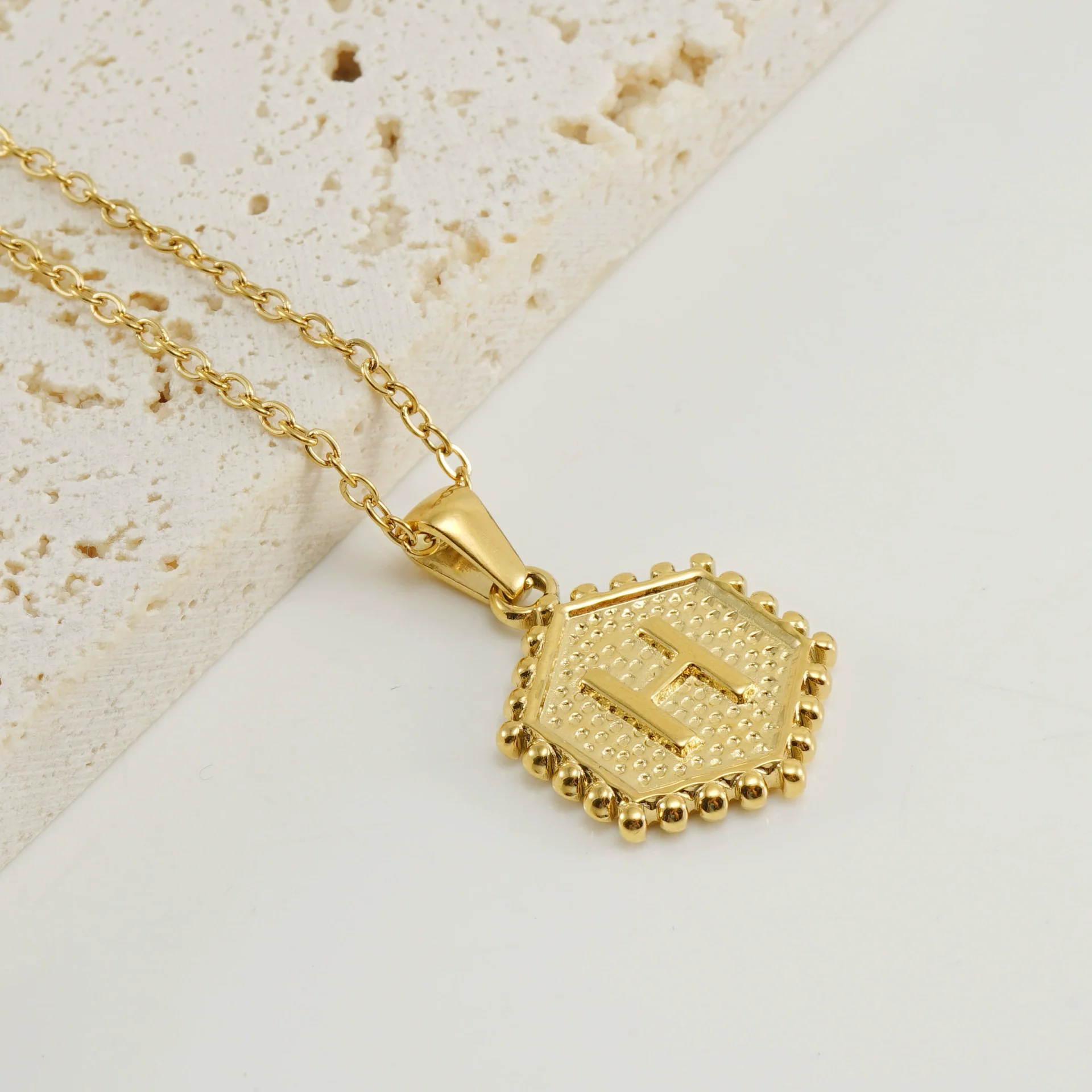 316L Stainless Steel Hexagonal Letter Pendant Necklace For Women With Electroplating And Ochain - Image 13
