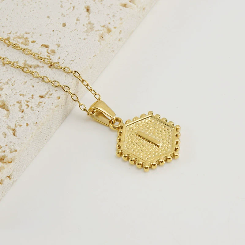 316L Stainless Steel Hexagonal Letter Pendant Necklace For Women With Electroplating And Ochain - Image 14