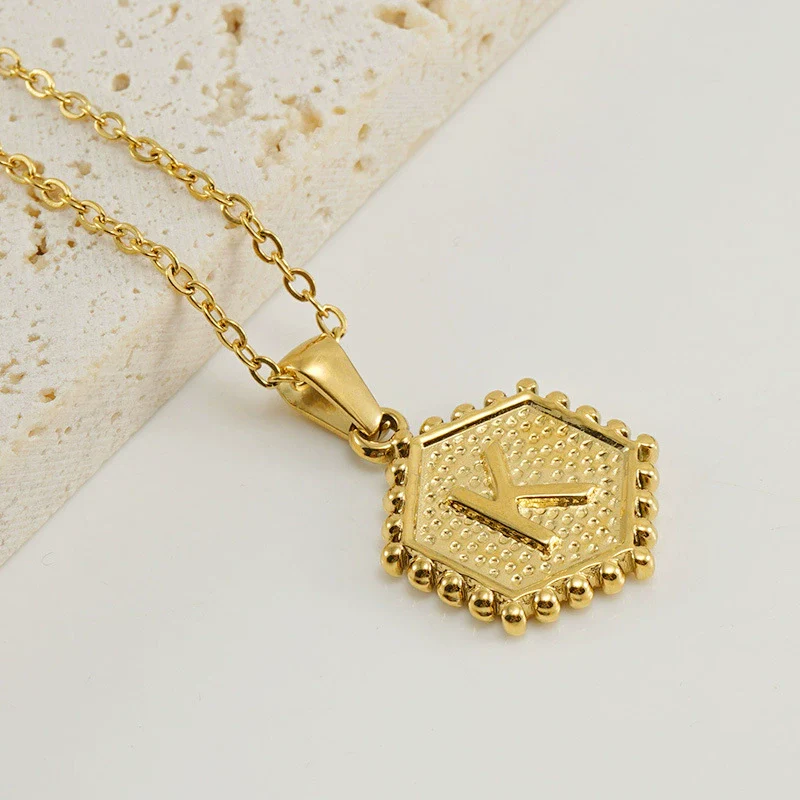 316L Stainless Steel Hexagonal Letter Pendant Necklace For Women With Electroplating And Ochain - Image 16