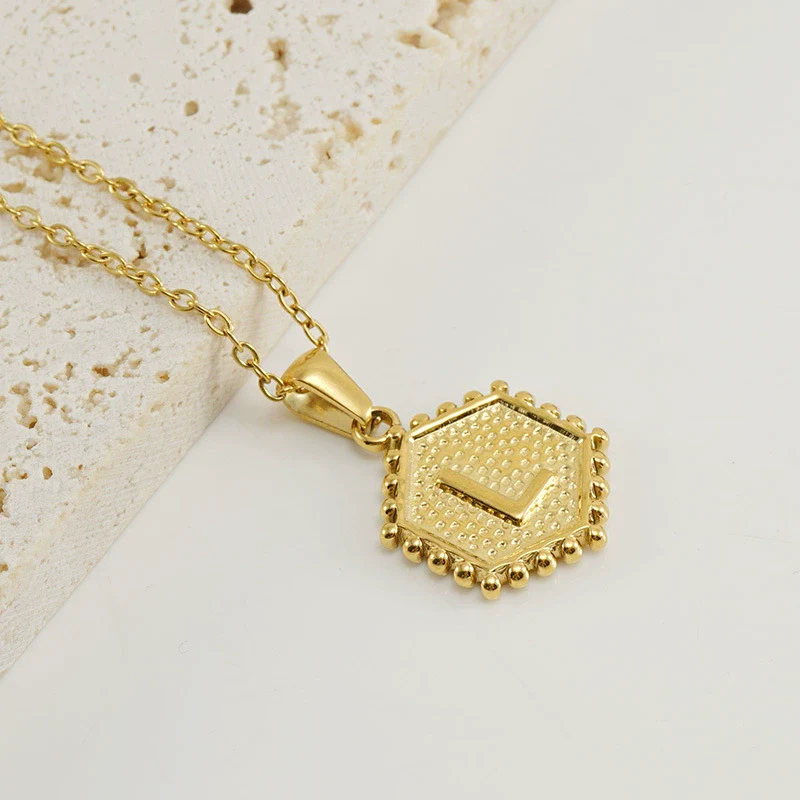 316L Stainless Steel Hexagonal Letter Pendant Necklace For Women With Electroplating And Ochain - Image 17