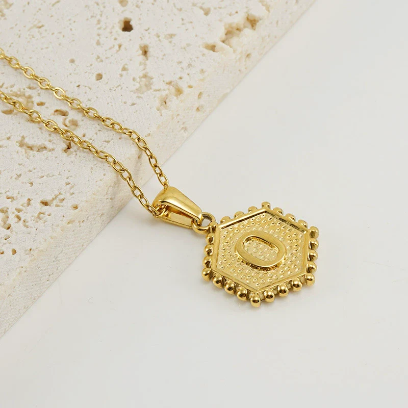 316L Stainless Steel Hexagonal Letter Pendant Necklace For Women With Electroplating And Ochain - Image 19