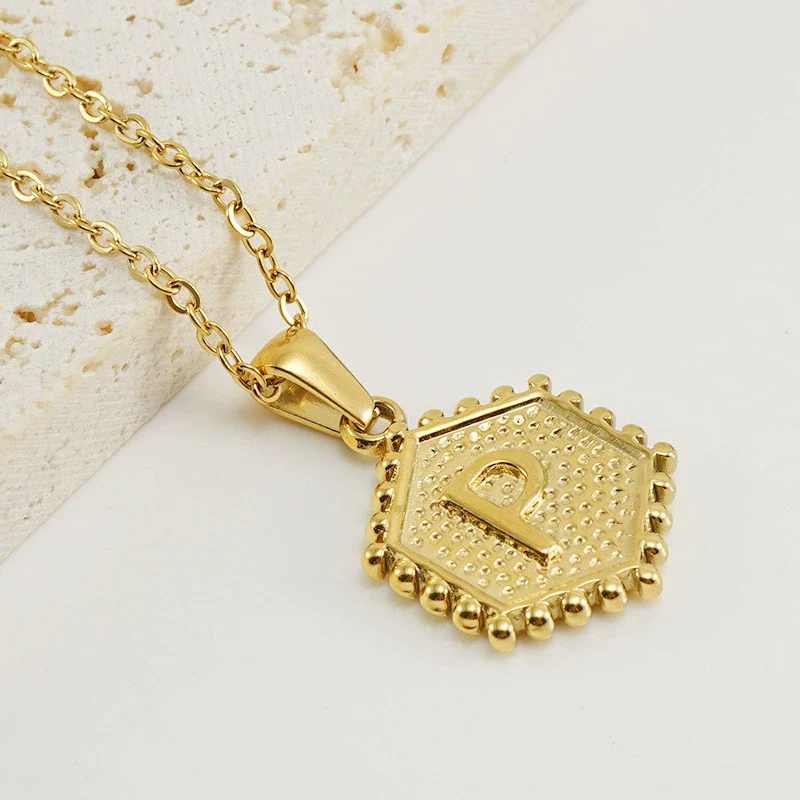 316L Stainless Steel Hexagonal Letter Pendant Necklace For Women With Electroplating And Ochain - Image 20