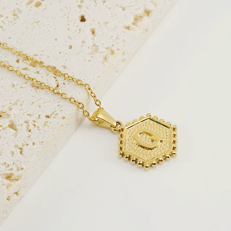 316L Stainless Steel Hexagonal Letter Pendant Necklace For Women With Electroplating And Ochain - Image 21