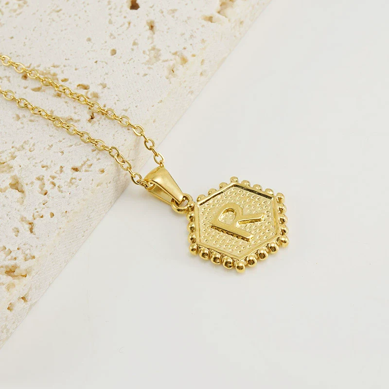 316L Stainless Steel Hexagonal Letter Pendant Necklace For Women With Electroplating And Ochain - Image 22
