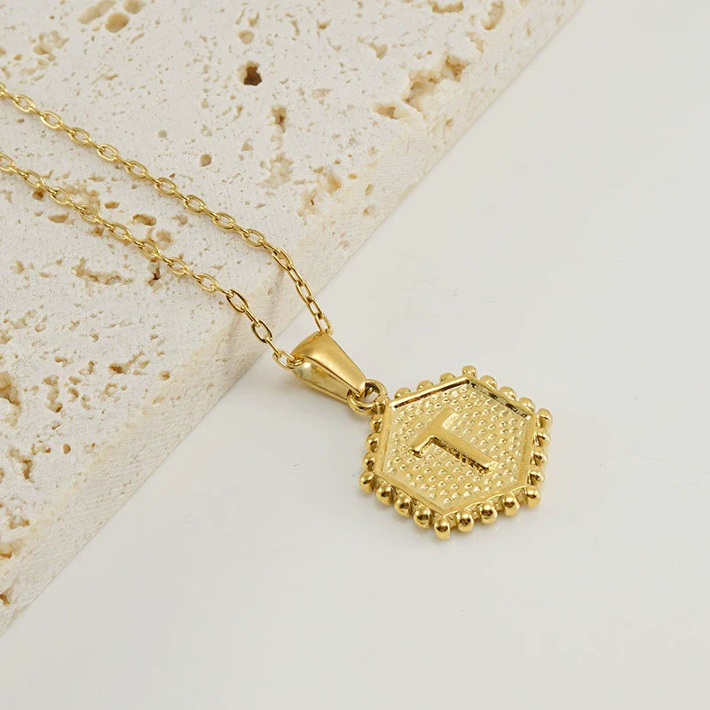 316L Stainless Steel Hexagonal Letter Pendant Necklace For Women With Electroplating And Ochain - Image 24