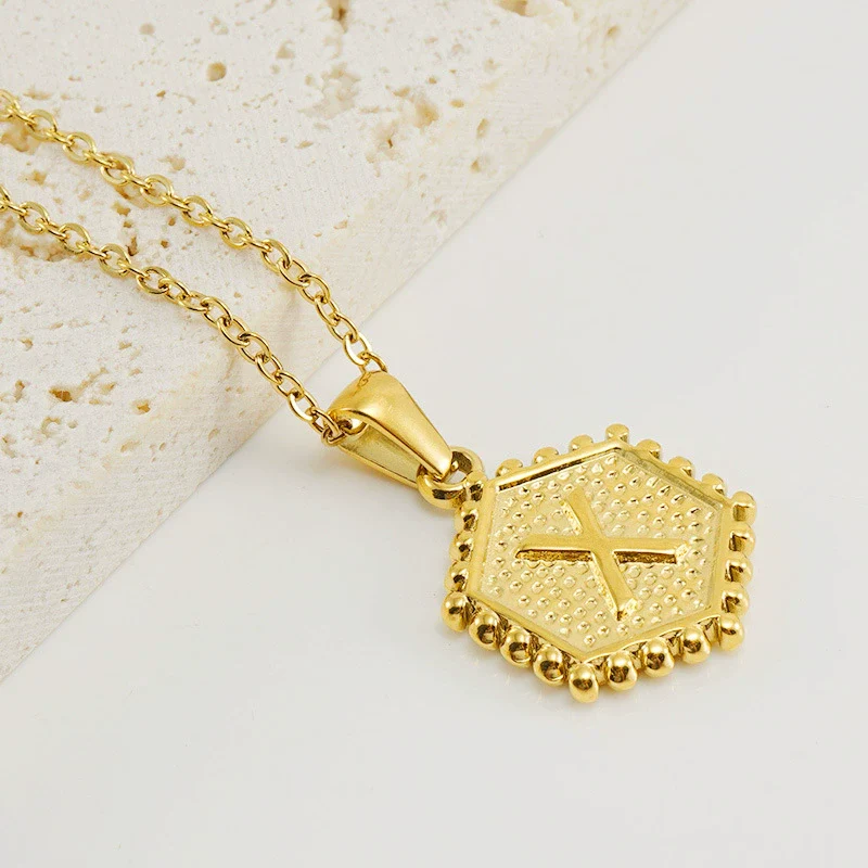 316L Stainless Steel Hexagonal Letter Pendant Necklace For Women With Electroplating And Ochain - Image 28
