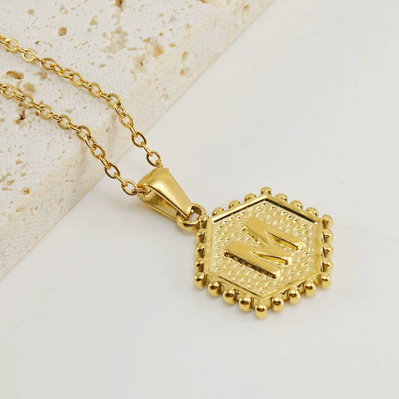 316L Stainless Steel Hexagonal Letter Pendant Necklace For Women With Electroplating And Ochain - Image 4