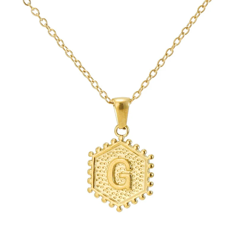 316L Stainless Steel Hexagonal Letter Pendant Necklace For Women With Electroplating And Ochain - Image 5
