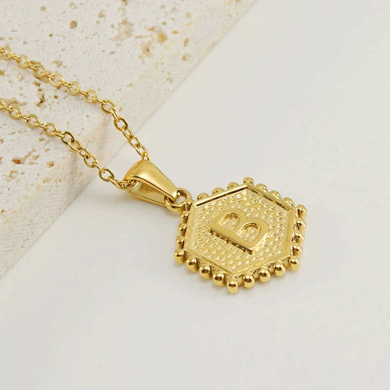 316L Stainless Steel Hexagonal Letter Pendant Necklace For Women With Electroplating And Ochain - Image 7