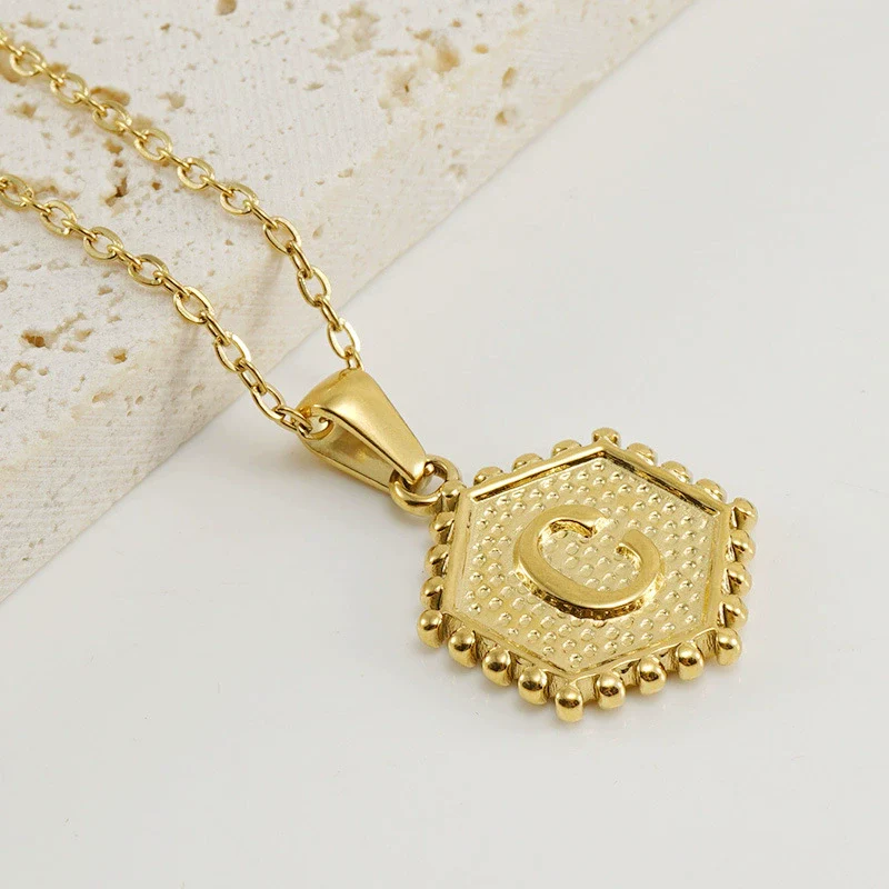 316L Stainless Steel Hexagonal Letter Pendant Necklace For Women With Electroplating And Ochain - Image 8