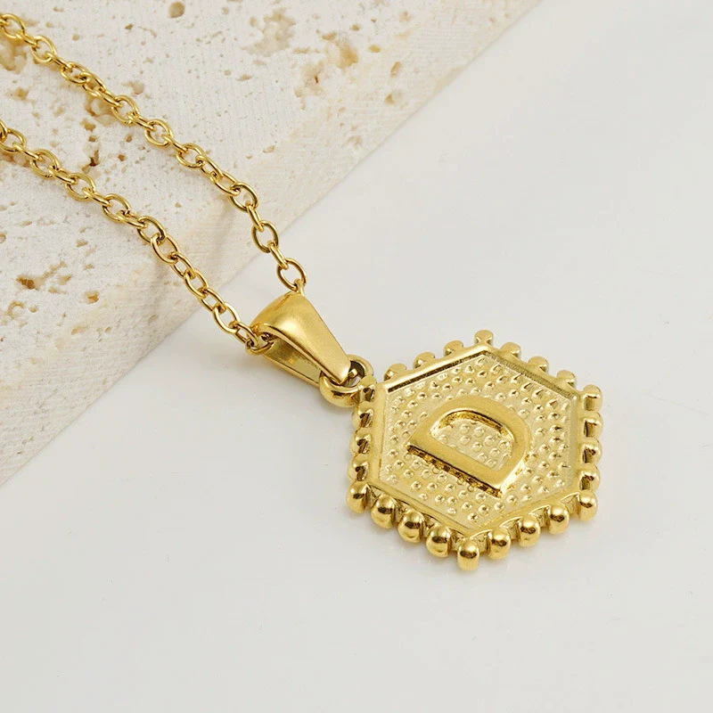 316L Stainless Steel Hexagonal Letter Pendant Necklace For Women With Electroplating And Ochain - Image 9