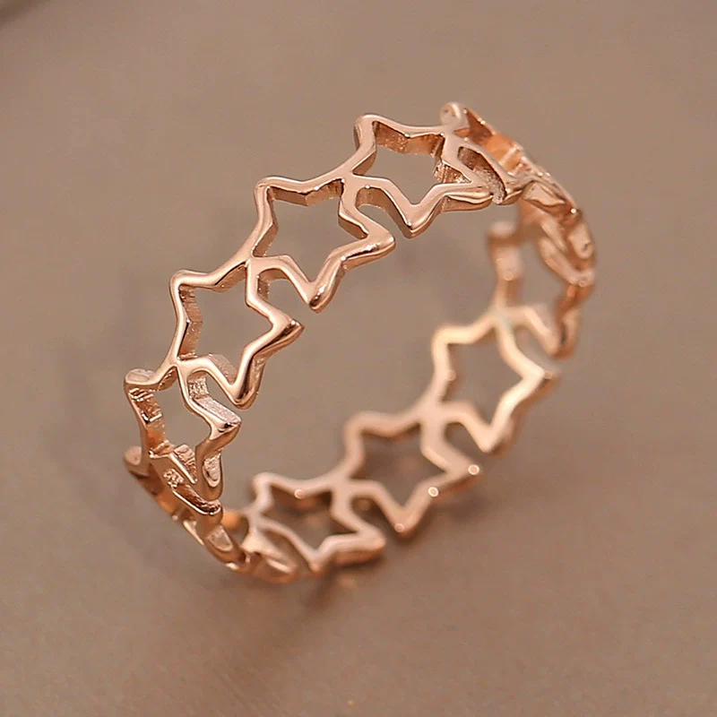 Titanium Steel Hollow Fivepointed Star Ring Geometric Style Electroplated - Image 4