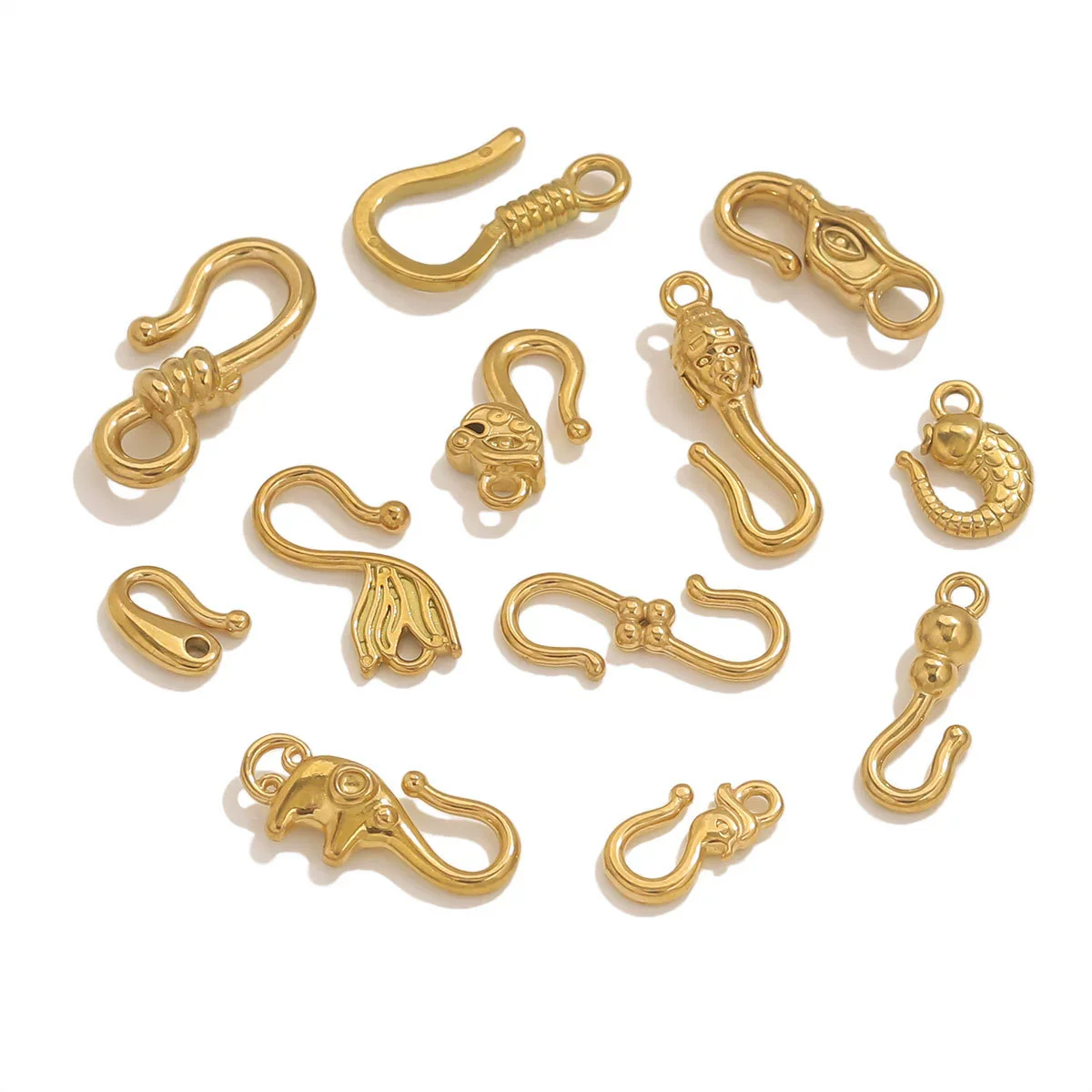 Titanium Steel Hook Buckles Jewelry Connecting Buckles For Bracelets Necklaces Handmade Diy Accessories With Totem Pattern Electroplated - Image 3