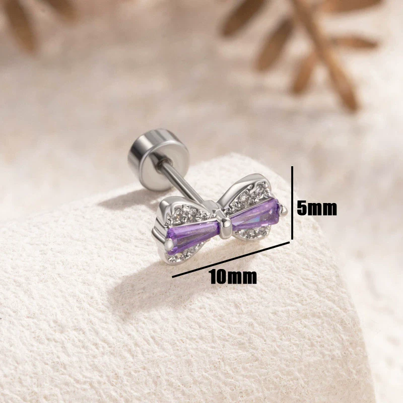 Titanium Steel Inlaid Zircon Bow Style Women's Earrings - Image 7