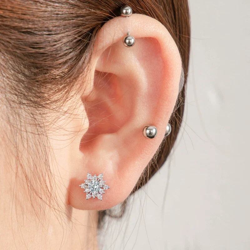 Titanium Steel Inlaid Zircon Snowflake Earrings For Women