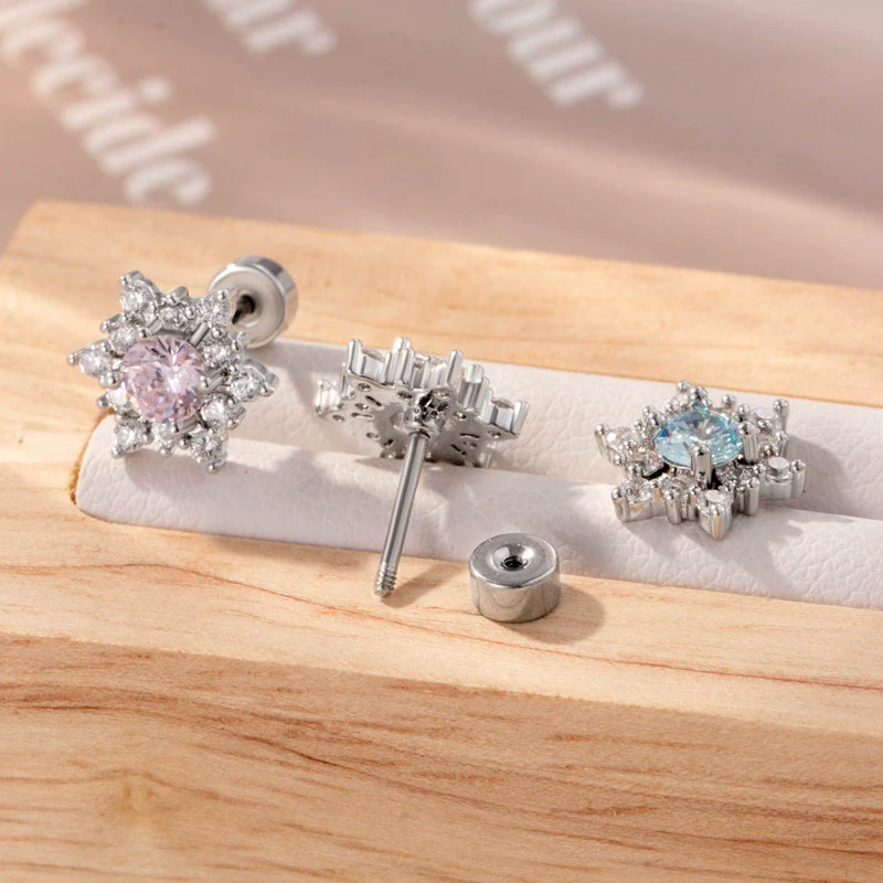 Titanium Steel Inlaid Zircon Snowflake Earrings For Women - Image 2