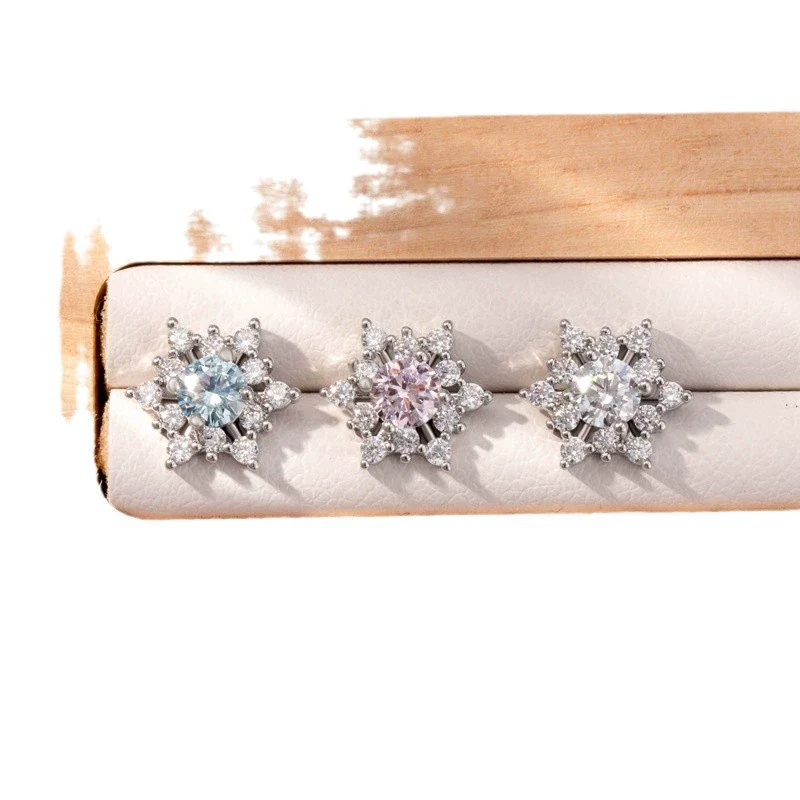 Titanium Steel Inlaid Zircon Snowflake Earrings For Women - Image 4