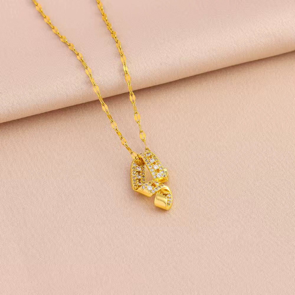 Titanium Steel Jewelry For Women With Zircon Gemstone Pendant Electroplated O Word Chain Simple Design - Image 6