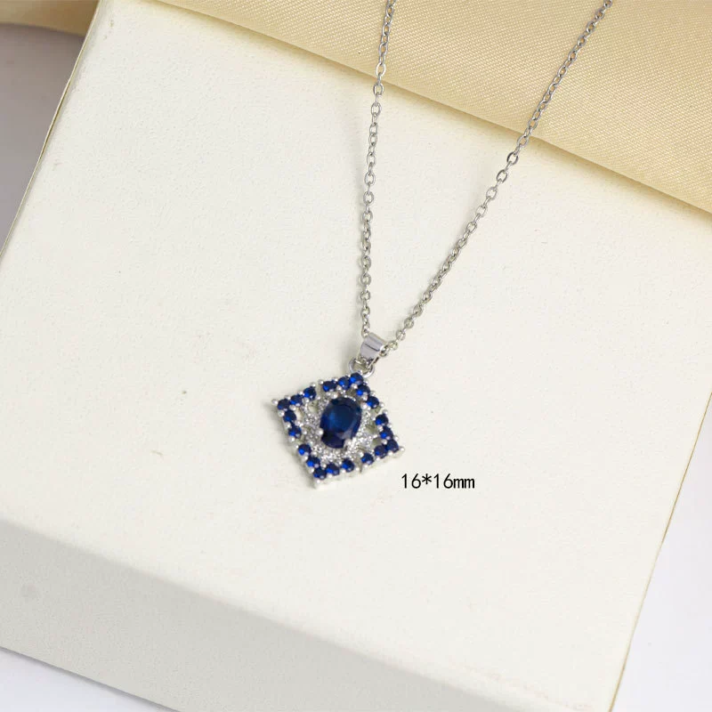 Titanium Steel Jewelry Set Geometric Mixed Gemstone Pendant Necklace Earrings Ring Clavicle Chain Electroplated - Image 2