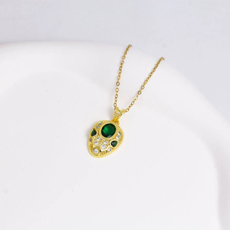 Titanium Steel Jewelry Set With Emerald Gemstone Pendant Animal Zodiac Pattern Electroplated For Women - Image 5