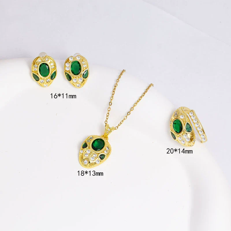 Titanium Steel Jewelry Set With Emerald Gemstone Pendant Animal Zodiac Pattern Electroplated For Women - Image 8