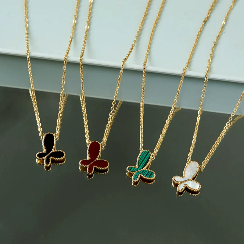 Titanium Steel Jewelry Set With Turquoise Inlay And Butterfly Bow Animal Zodiac Design - Image 3