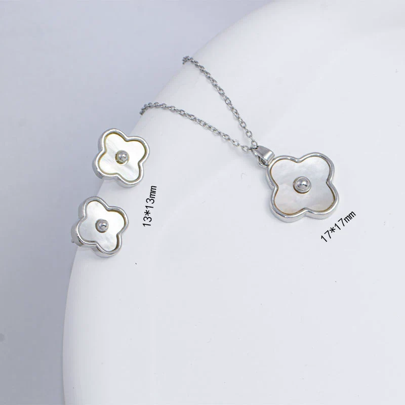 Titanium Steel Jewelry With Shell And Four Leaf Clover Pendant And Flower Pattern Electroplated Mixed Gemstone Setting O Word Chain - Image 10