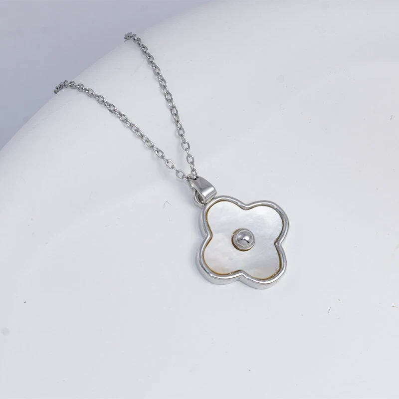 Titanium Steel Jewelry With Shell And Four Leaf Clover Pendant And Flower Pattern Electroplated Mixed Gemstone Setting O Word Chain - Image 8