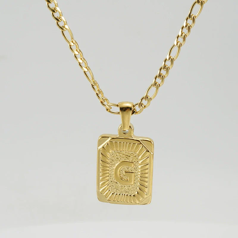 316L Stainless Steel Letter Pendant Necklace For Men Figaro Chain - Image 11