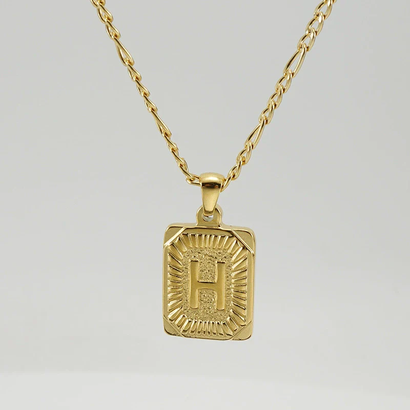 316L Stainless Steel Letter Pendant Necklace For Men Figaro Chain - Image 12