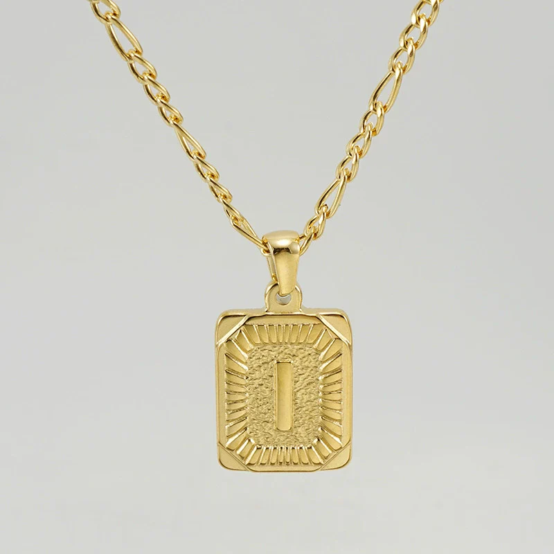 316L Stainless Steel Letter Pendant Necklace For Men Figaro Chain - Image 13