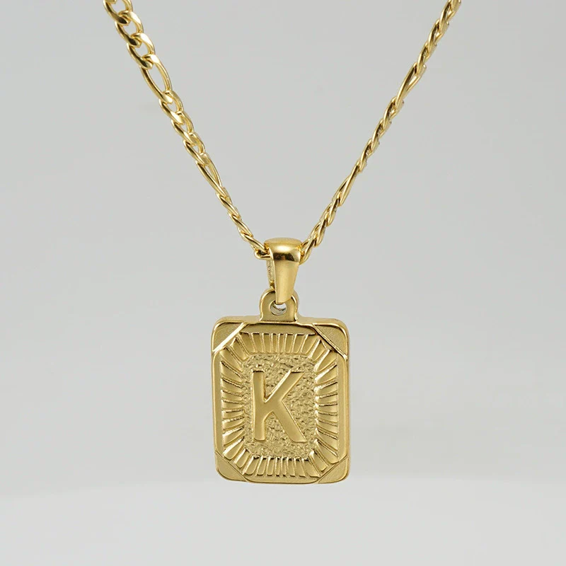 316L Stainless Steel Letter Pendant Necklace For Men Figaro Chain - Image 15