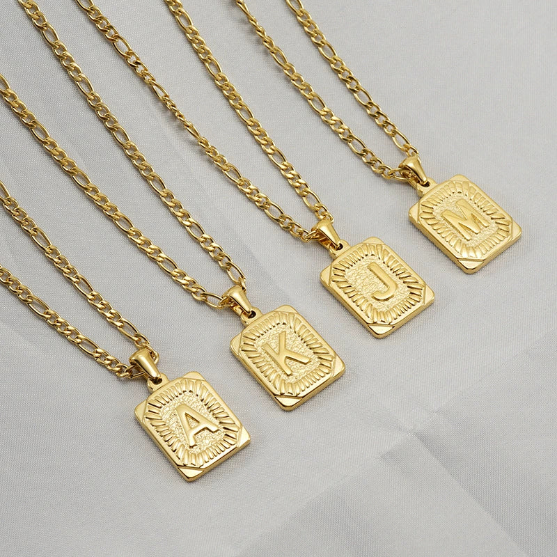 316L Stainless Steel Letter Pendant Necklace For Men Figaro Chain - Image 2