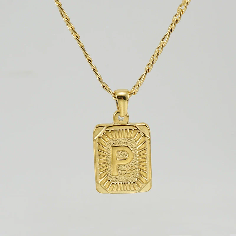 316L Stainless Steel Letter Pendant Necklace For Men Figaro Chain - Image 20