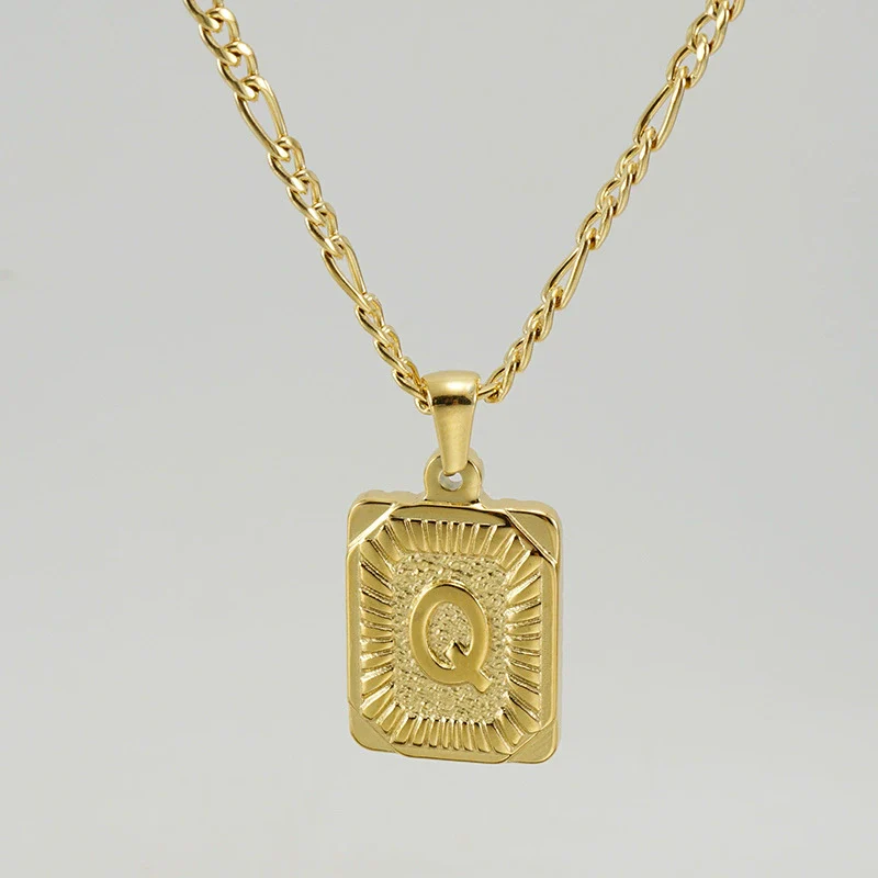316L Stainless Steel Letter Pendant Necklace For Men Figaro Chain - Image 21