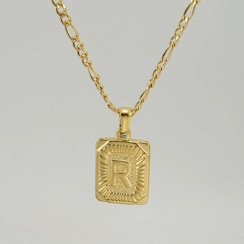 316L Stainless Steel Letter Pendant Necklace For Men Figaro Chain - Image 22