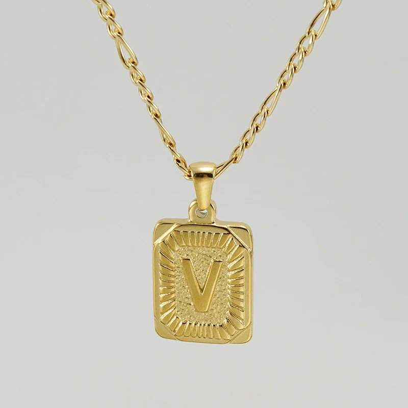 316L Stainless Steel Letter Pendant Necklace For Men Figaro Chain - Image 26