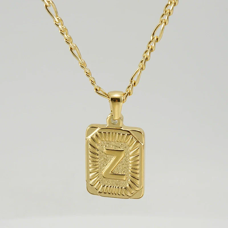 316L Stainless Steel Letter Pendant Necklace For Men Figaro Chain - Image 30